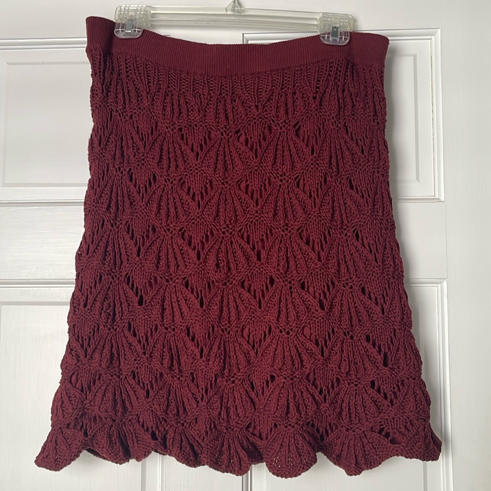 Vivienne Tam Crochet Maroon Burgundy Elastic Waist Skirt size L